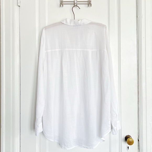 Eileen Fisher • white Classic Collar Shirt button down tunic Tencel hi low - Picture 13 of 14